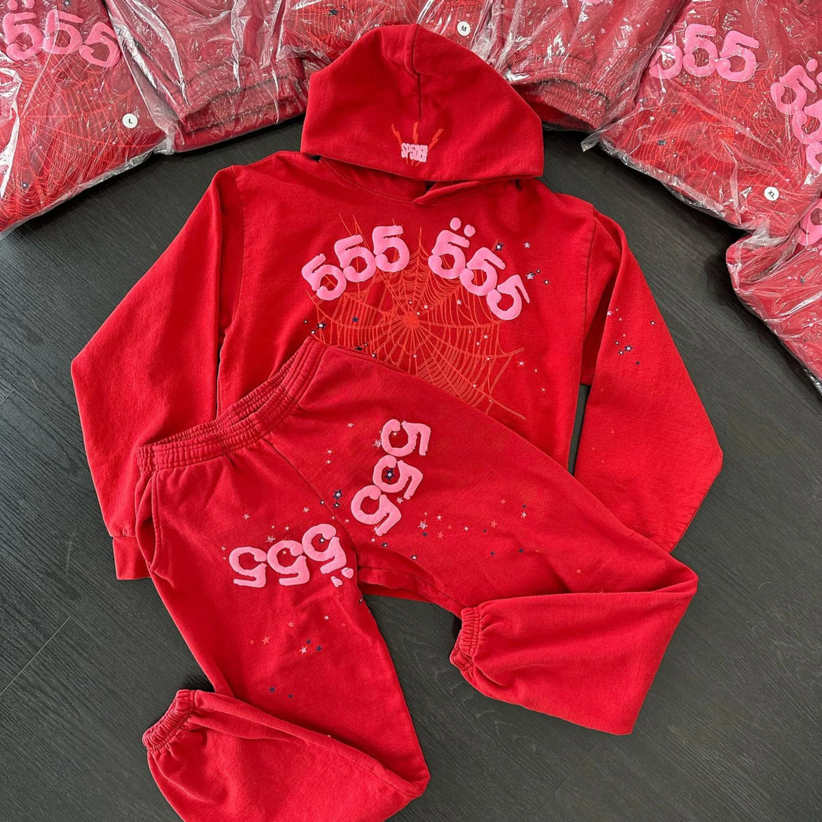 Sp5der Worldwide Red Angel Number 555 Sweatpants Red